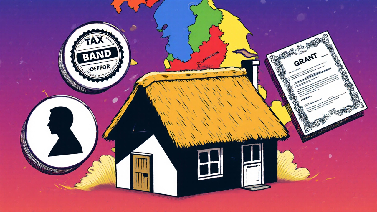 Comic‑style image of a cottage surrounded by tax, heritage, and zoning icons.