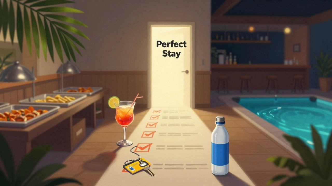 A tropical checklist guiding travelers to an ideal all-inclusive vacation.