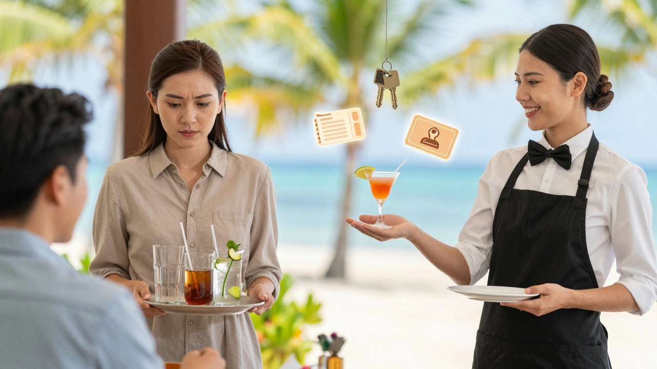 Contrasting scenes: ignored server vs. appreciated server with bonus perks floating nearby