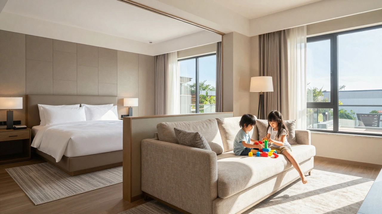 Spacious family suite with separate living and sleeping areas